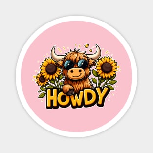 Cartoon Highland Cow - Howdy Magnet